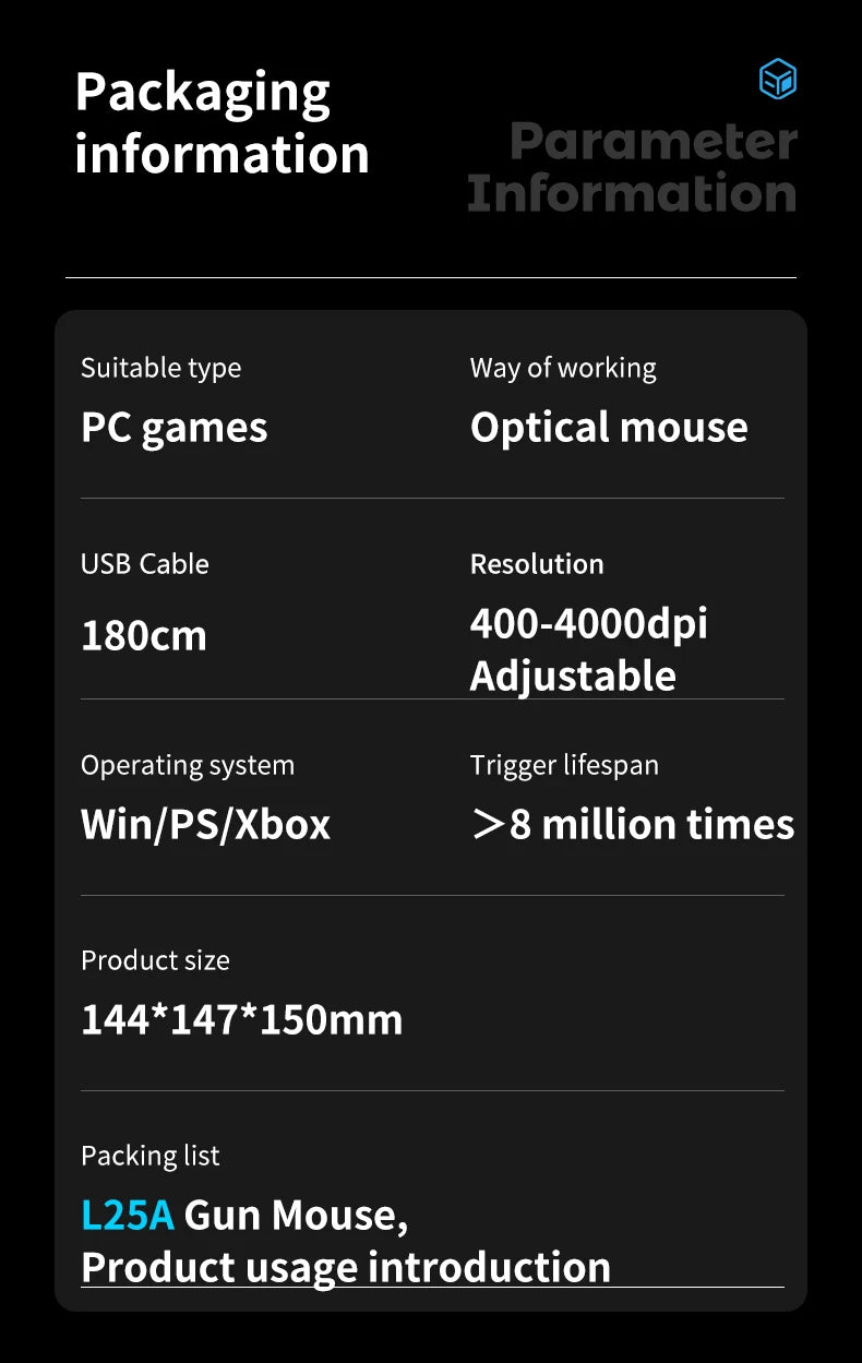 OrionTime L25A Gun Mouse FPS Game Pistol Handle Grip Wired Peripherals Pc Custom Gamer Accessories Shooting Mice