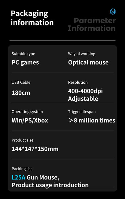 OrionTime L25A Gun Mouse FPS Game Pistol Handle Grip Wired Peripherals Pc Custom Gamer Accessories Shooting Mice